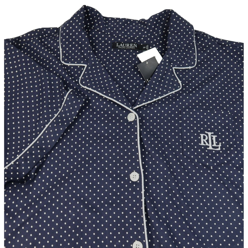 Lauren Ralph Lauren Women's Plus Size 2XL Pajama Shorts Set Navy Polka Dots NWT - Picture 6 of 16